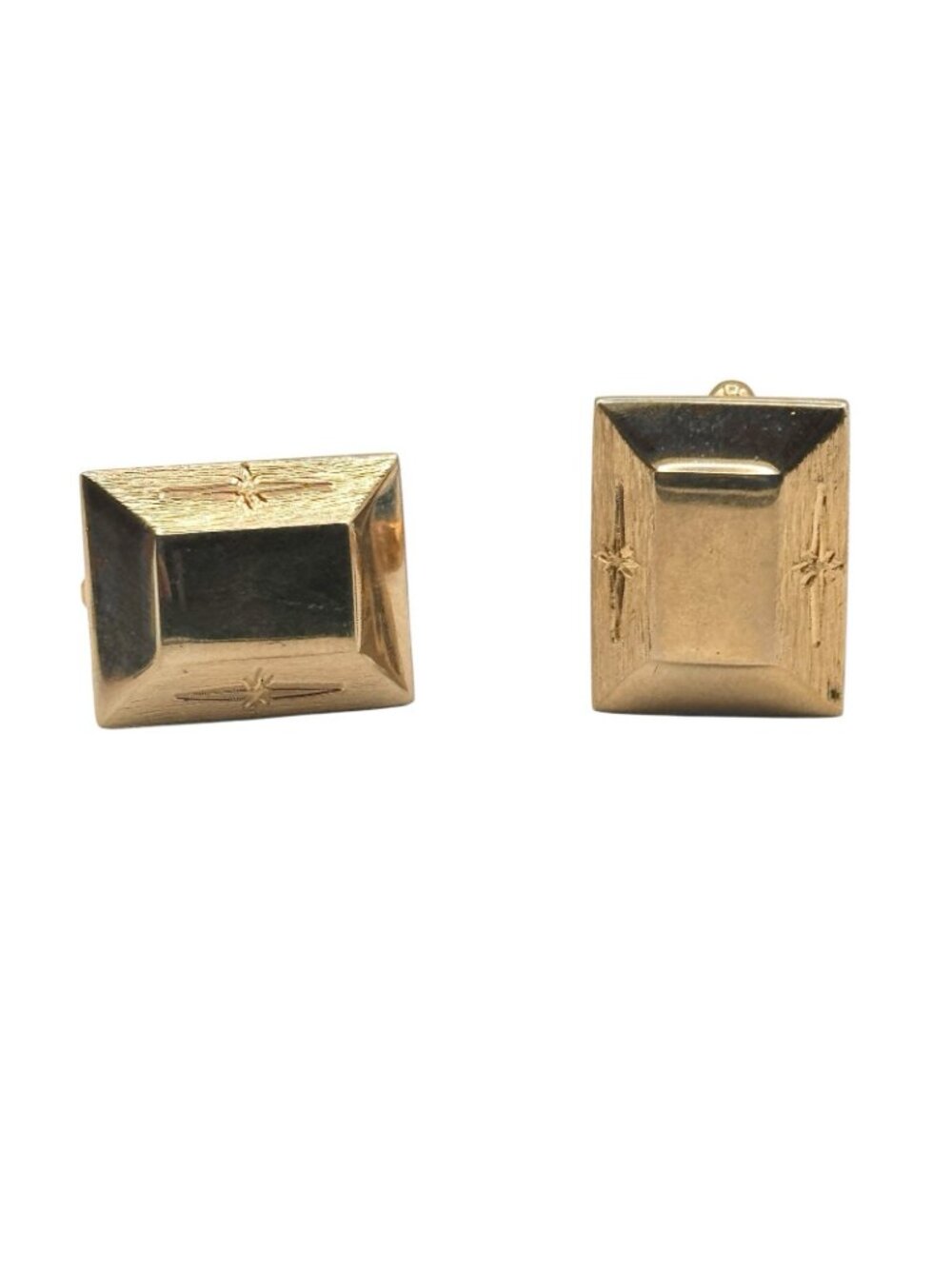 Vintage Shields Cufflinks Gold Tone Etched Mid-Century Quasar Motif No Monogram - Picture 4 of 9